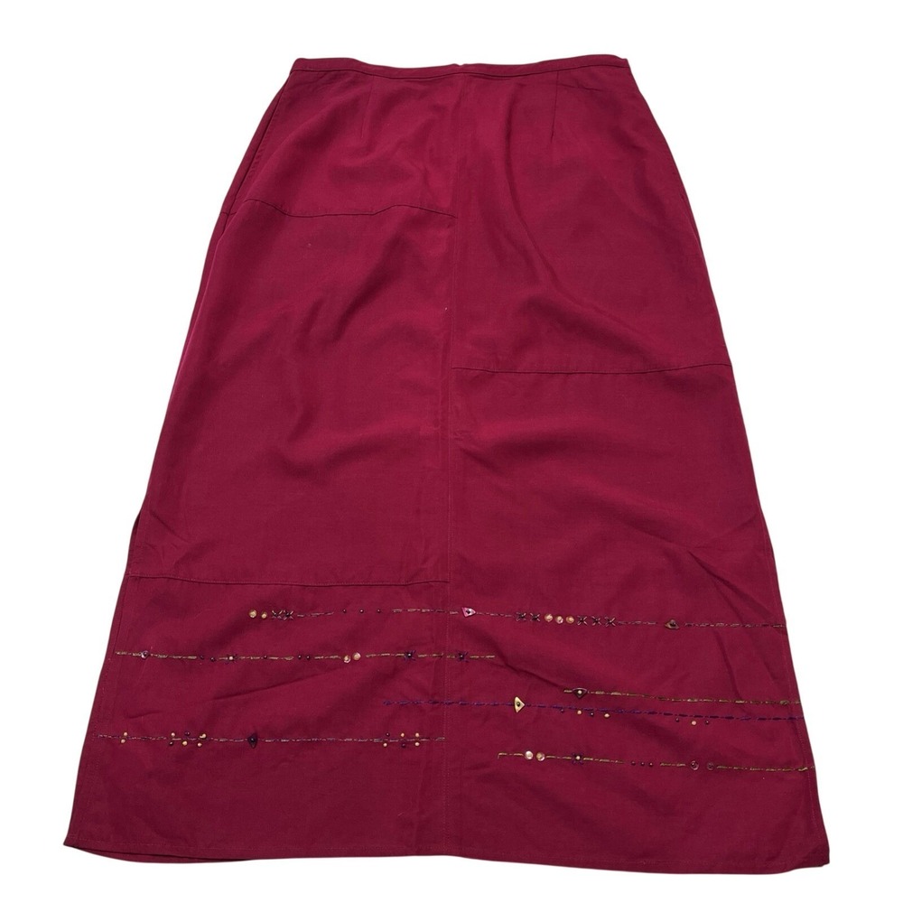 Vintage Koret Skirt Berry Beaded Embroidered Maxi Size L Artsy Boho Travel Folk‎